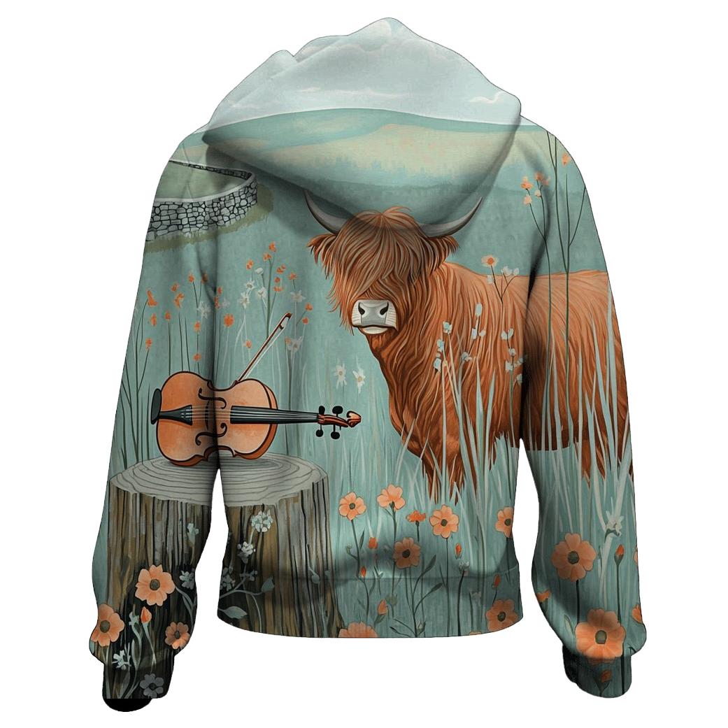 Highland Cow Meadow Violin Listener hoodie styles