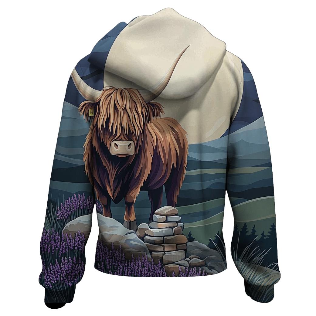 Highland Cow Moonlit Heather Silhouette graphic hoodies