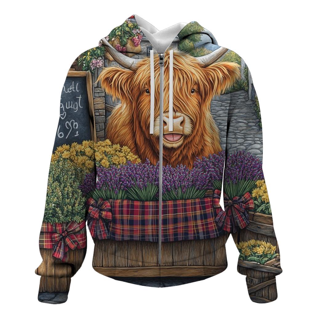 Highland Cow Market Flower Seller hoodie styles
