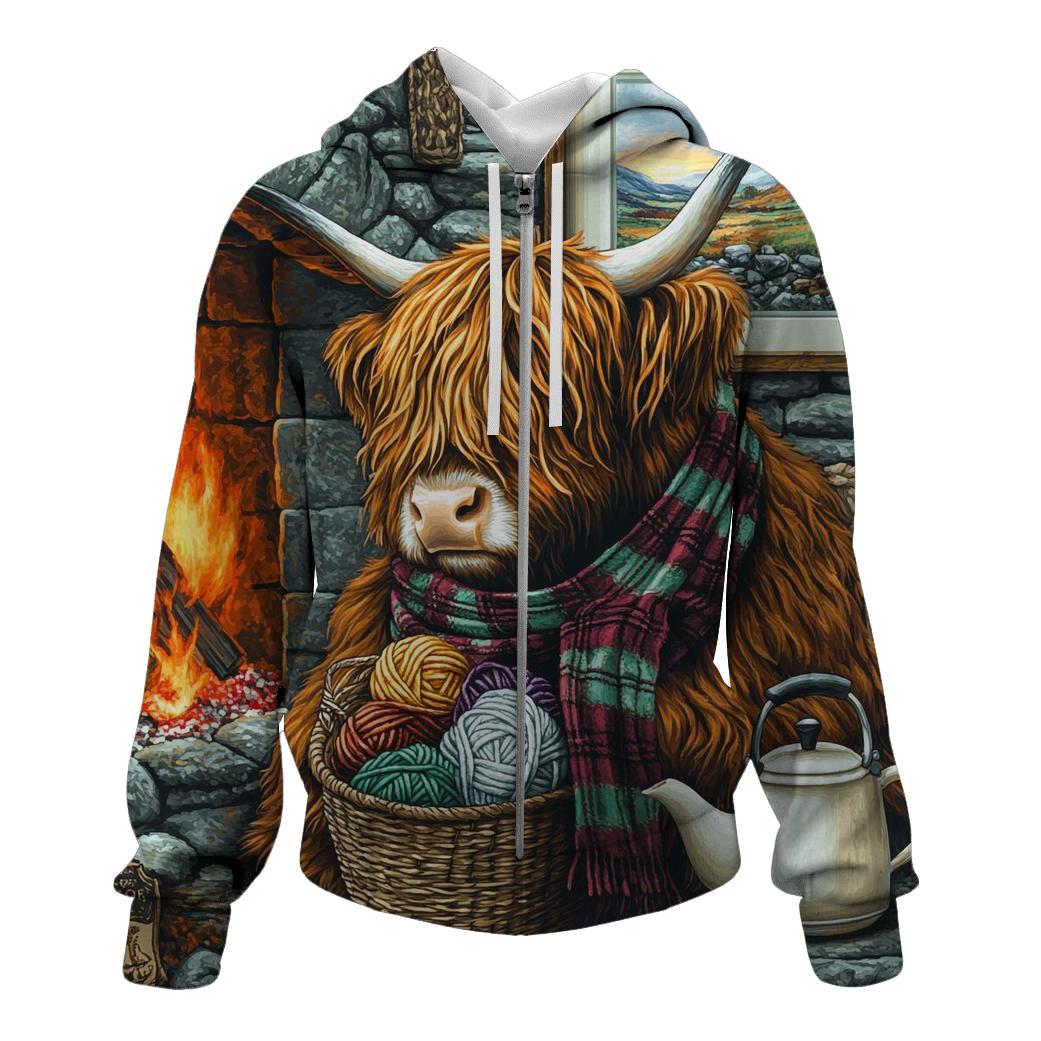 Highland Cow Hearthside Knitting Helper hoodies fashion