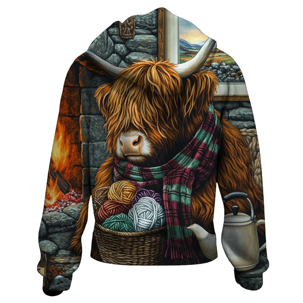 Highland Cow Hearthside Knitting Helper hoodies fashion