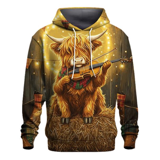 Highland Cow Ceilidh Fiddle Time graphic hoodies