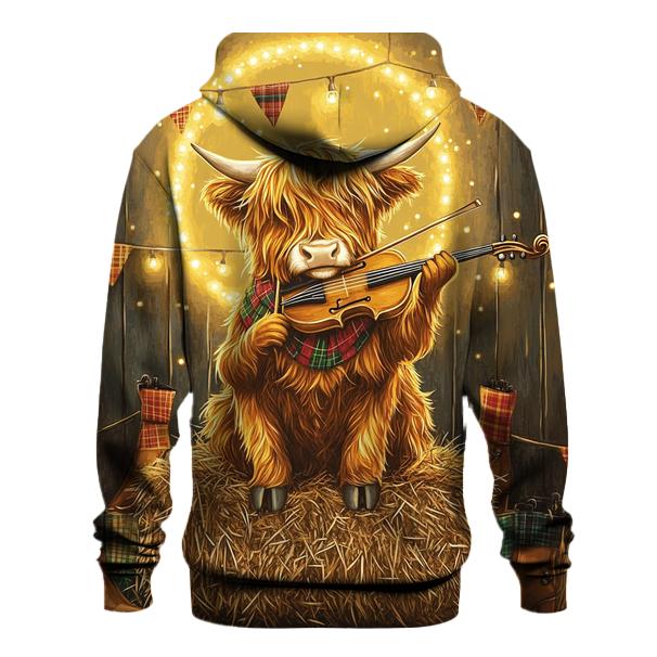 Highland Cow Ceilidh Fiddle Time graphic hoodies