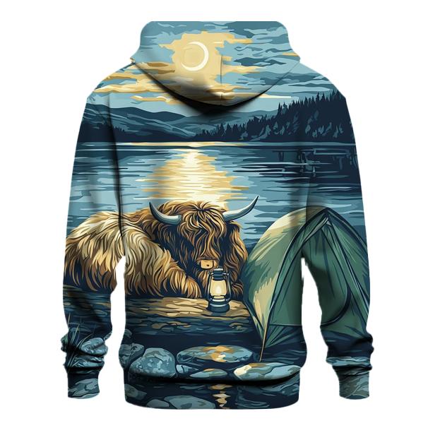 Highland Cow Lochside Lantern Camp designer hoodies
