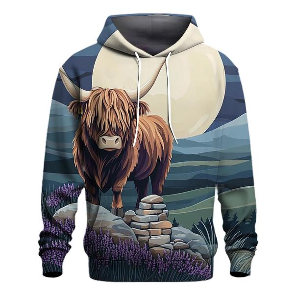 Highland Cow Moonlit Heather Silhouette printed hoodies