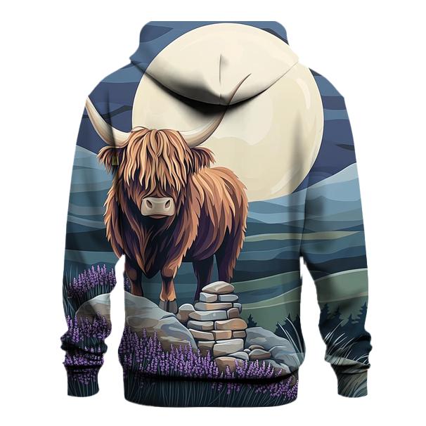 Highland Cow Moonlit Heather Silhouette printed hoodies
