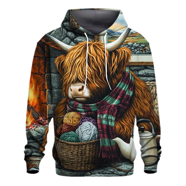 Highland Cow Hearthside Knitting Helper zip-up hoodies