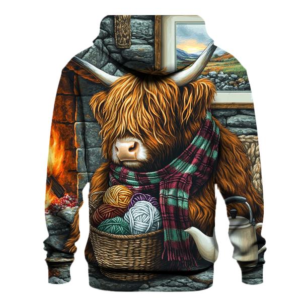 Highland Cow Hearthside Knitting Helper zip-up hoodies