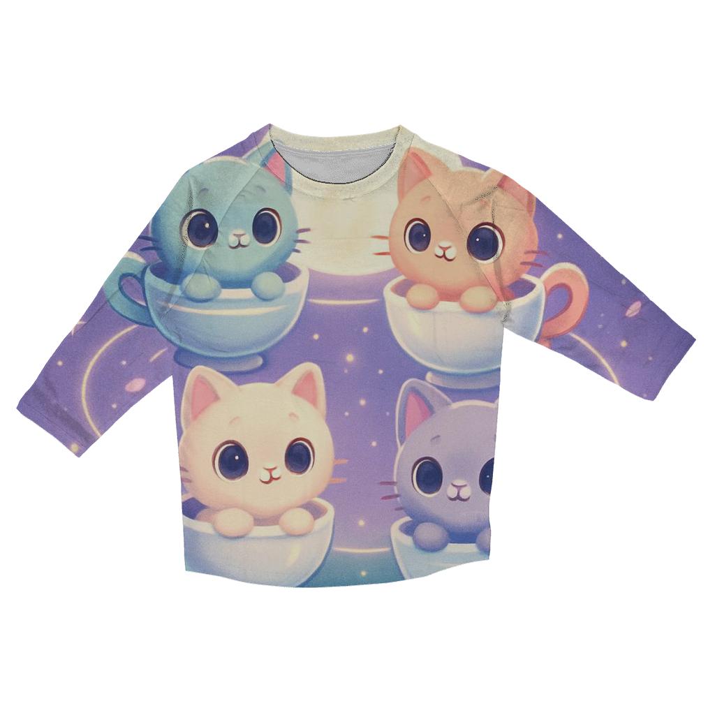 Moonlit Teacup Kitten Carousel trendy 3/4 sleeve tops