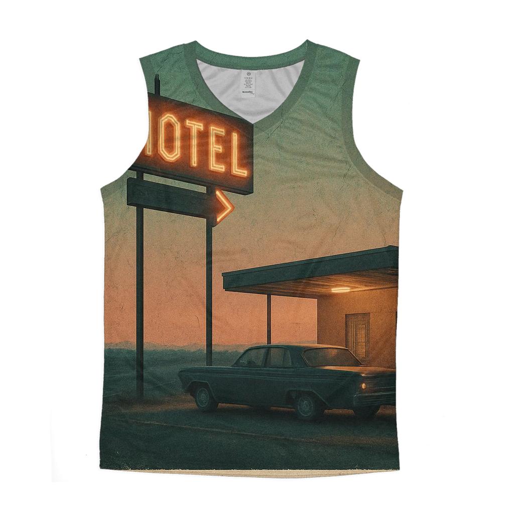Weathered Night Drive Motel Postcard trendy fitted tank tops
