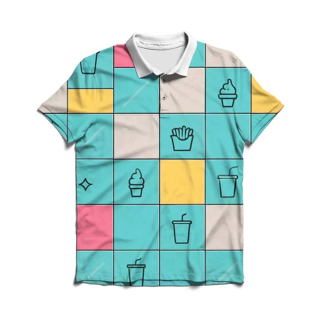 Mall Food Court Neon Tiles branded logo polo shirts