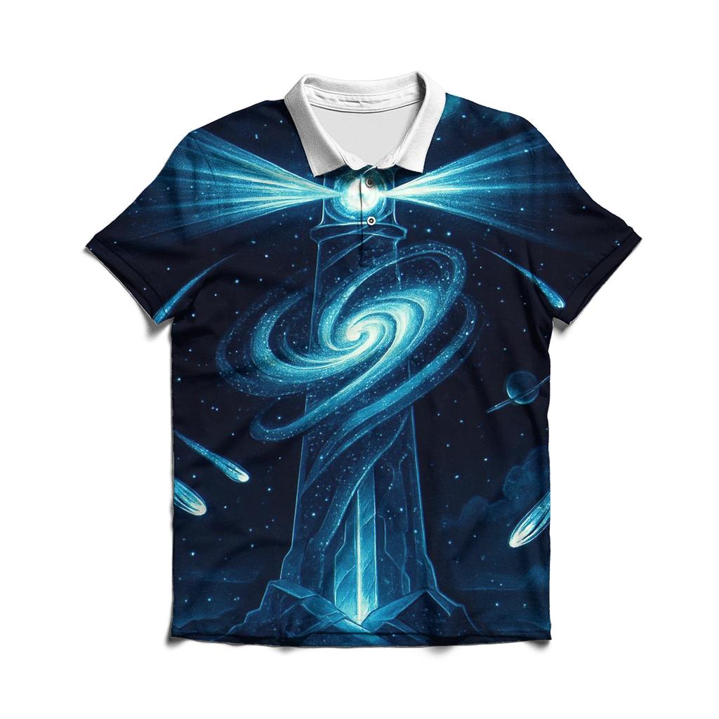 The Lighthouse That Guides Lost Comets branded logo polo shirts