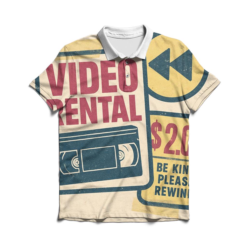 Faded Eighties Video Rental Badge Collage classic pique polos
