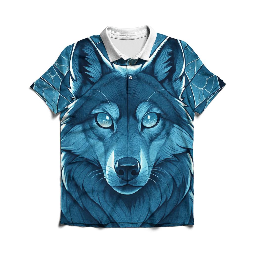 The Lunar Glass Sentinel Wolf custom polo shirts