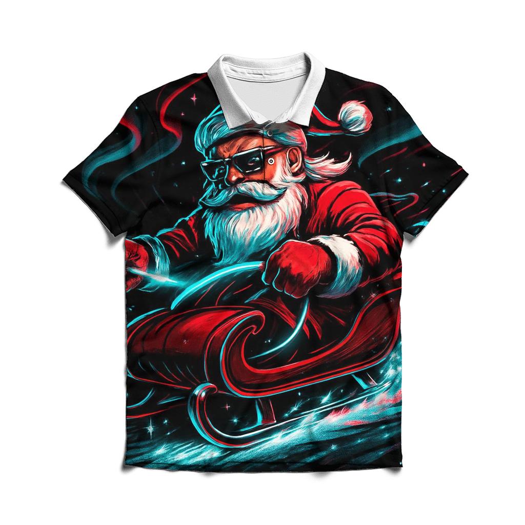 Neon Sleigh Drift Santa designer slim fit polos