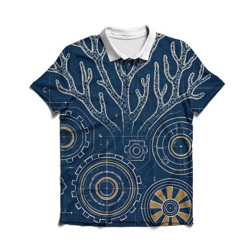 Clockwork Coral Reef Blueprint designer slim fit polos