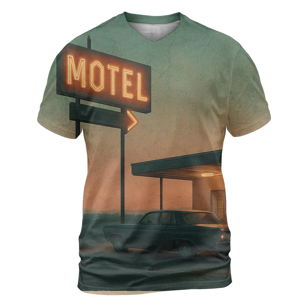 Weathered Night Drive Motel Postcard trendy printed shirt styles