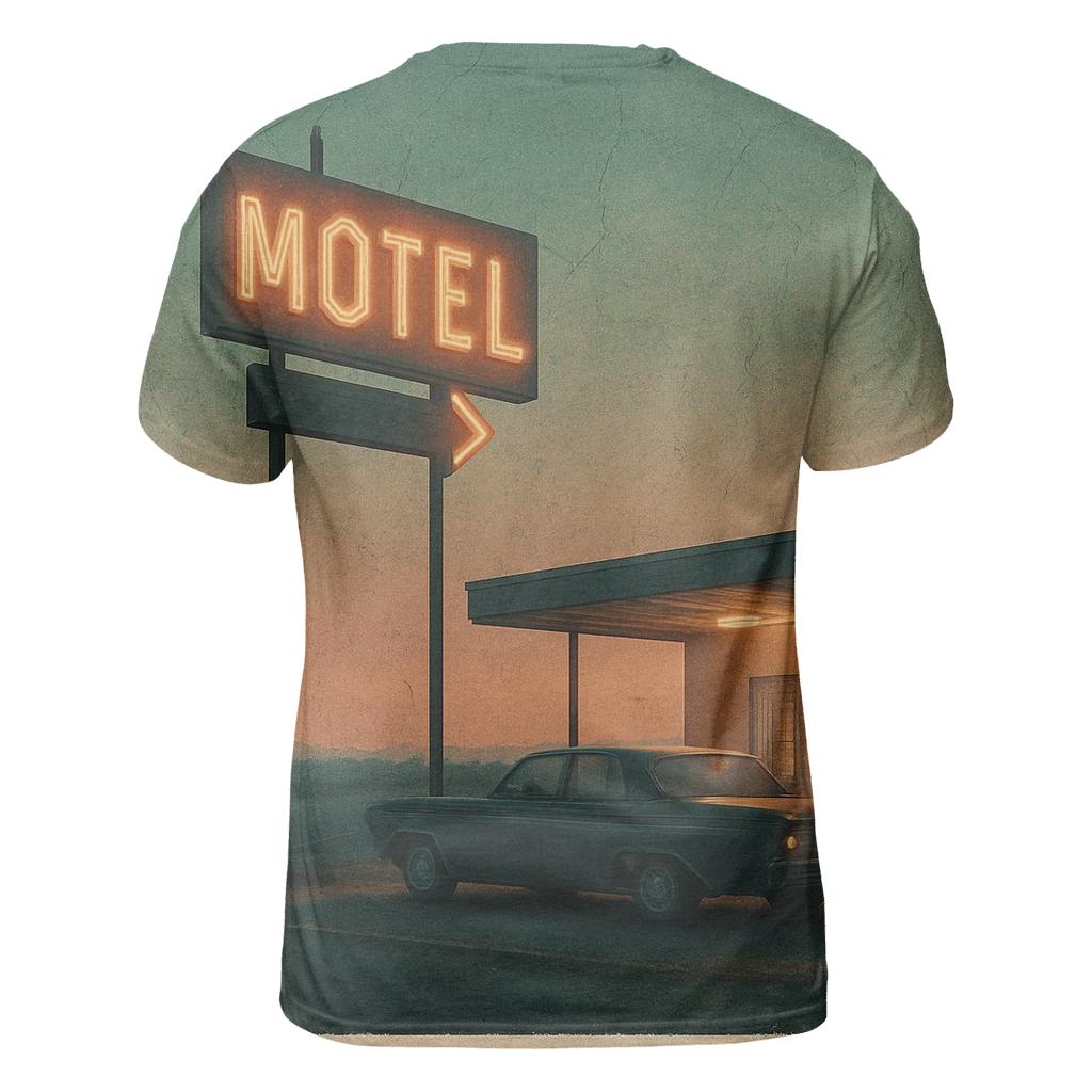 Weathered Night Drive Motel Postcard trendy printed shirt styles