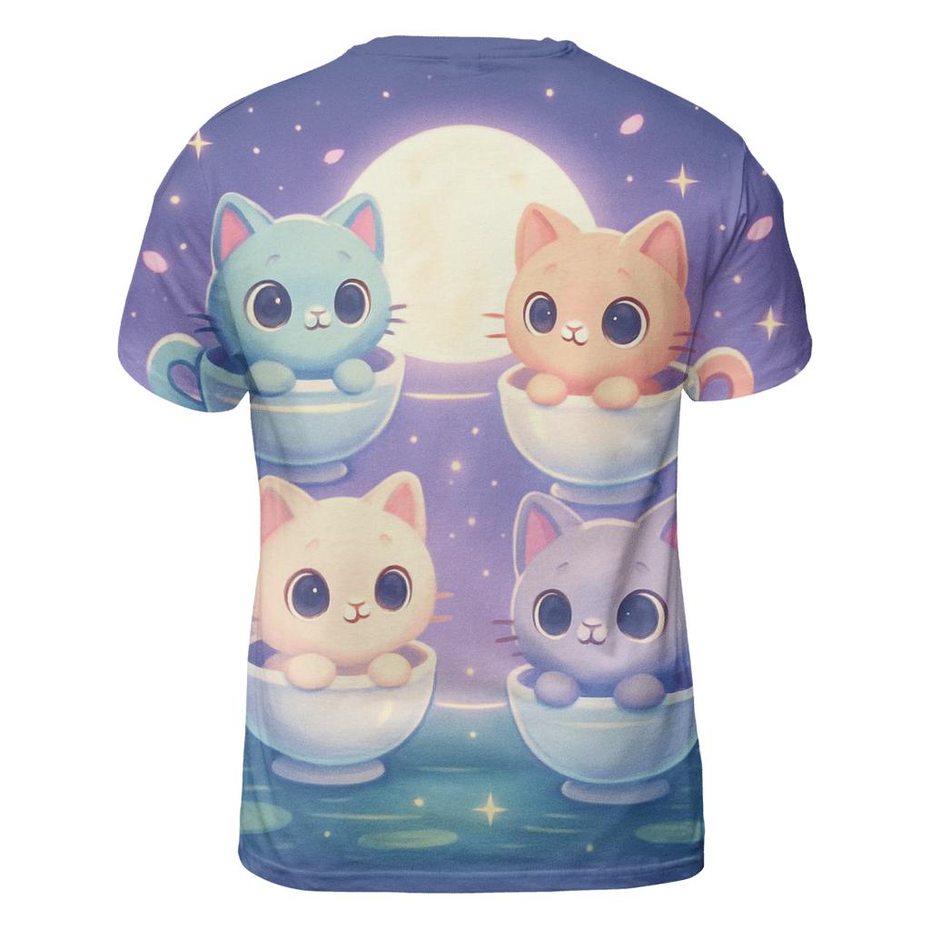 Moonlit Teacup Kitten Carousel artistic all-over print tops