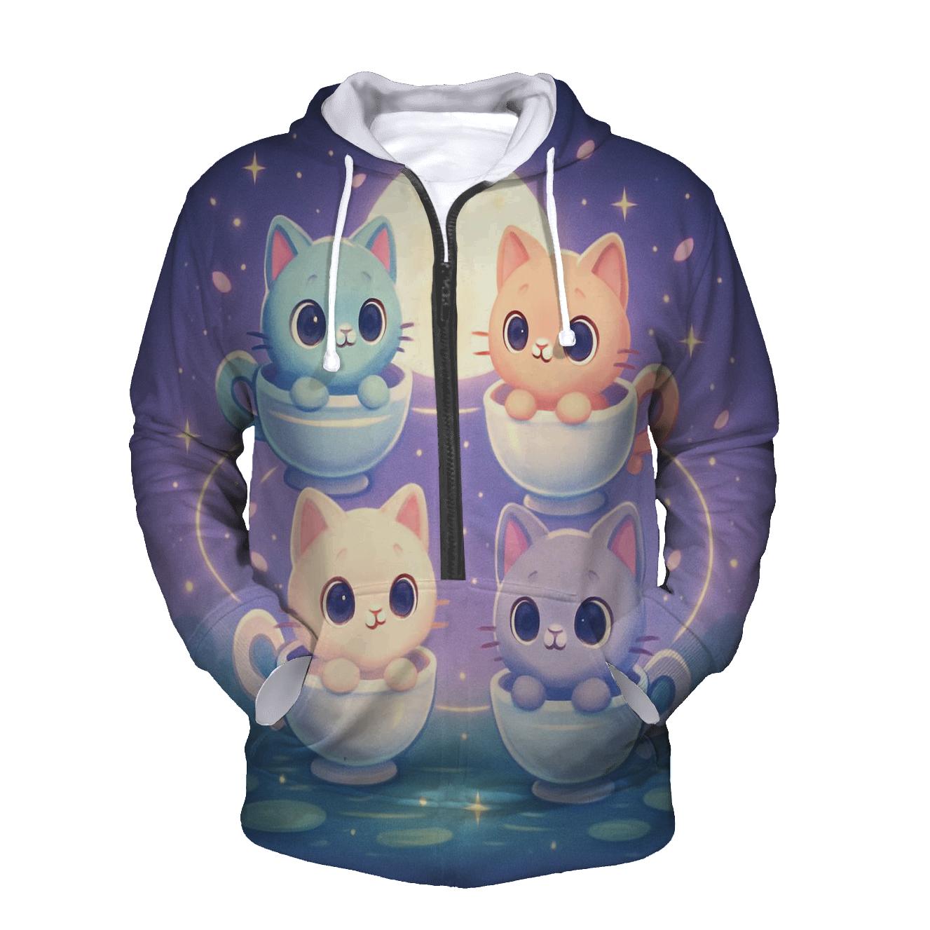 Moonlit Teacup Kitten Carousel graphic hoodies