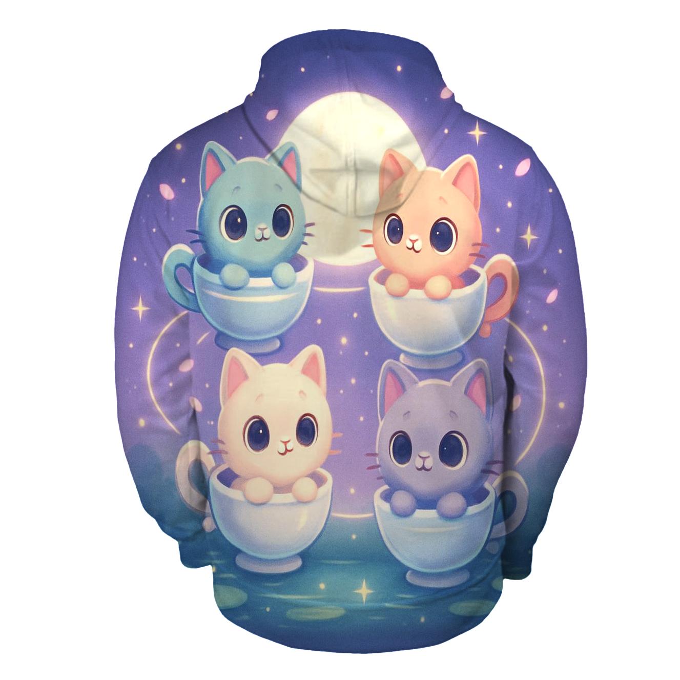 Moonlit Teacup Kitten Carousel graphic hoodies