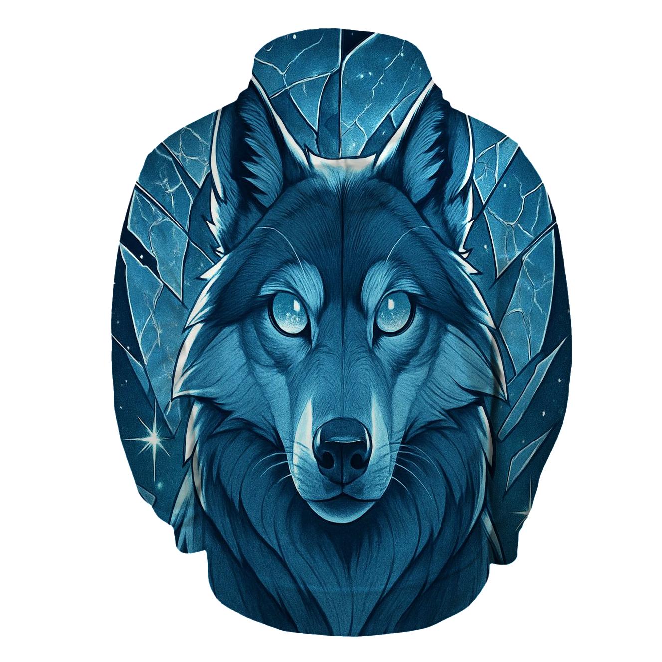 The Lunar Glass Sentinel Wolf designer hoodies