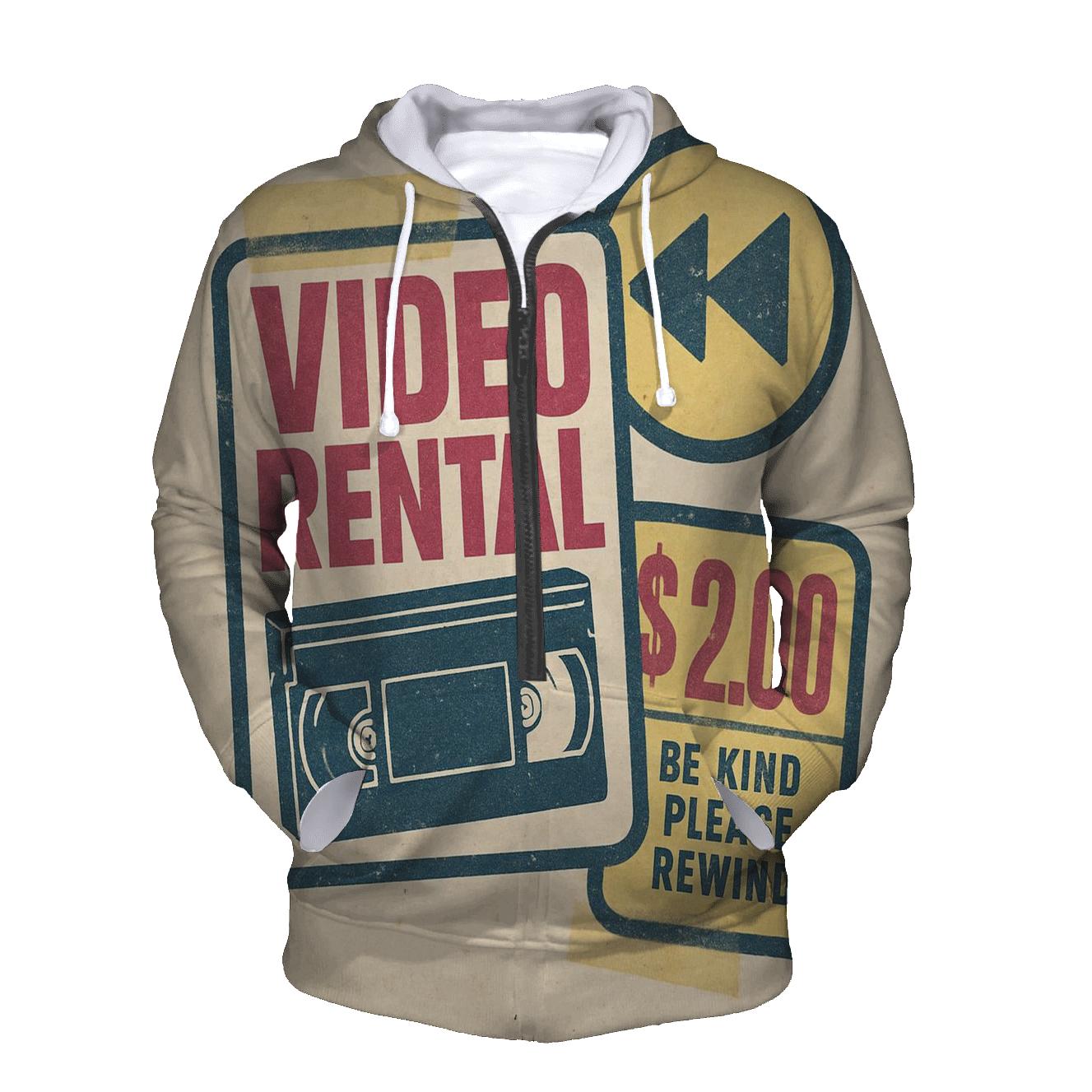Faded Eighties Video Rental Badge Collage printed hoodies