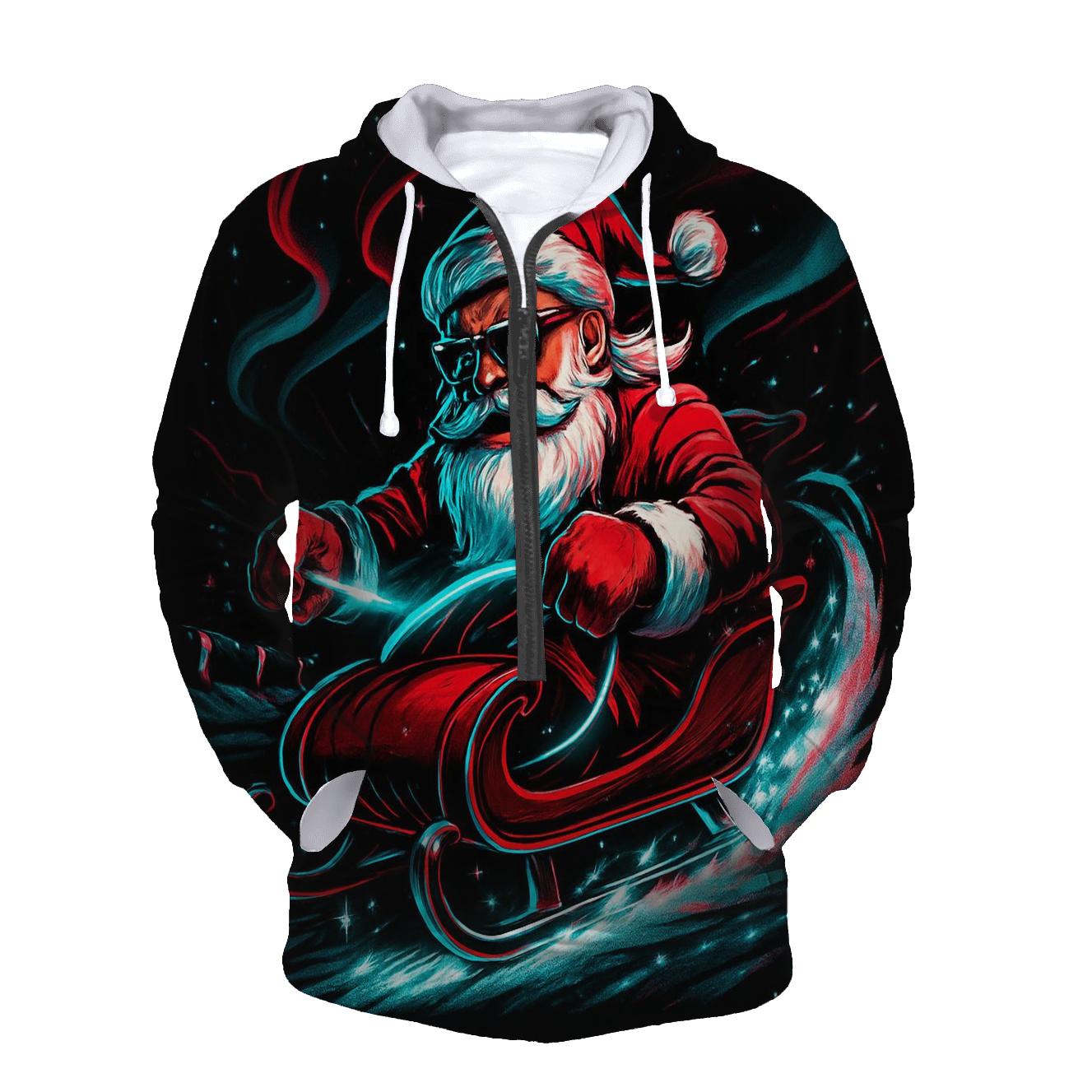 Neon Sleigh Drift Santa designer hoodies