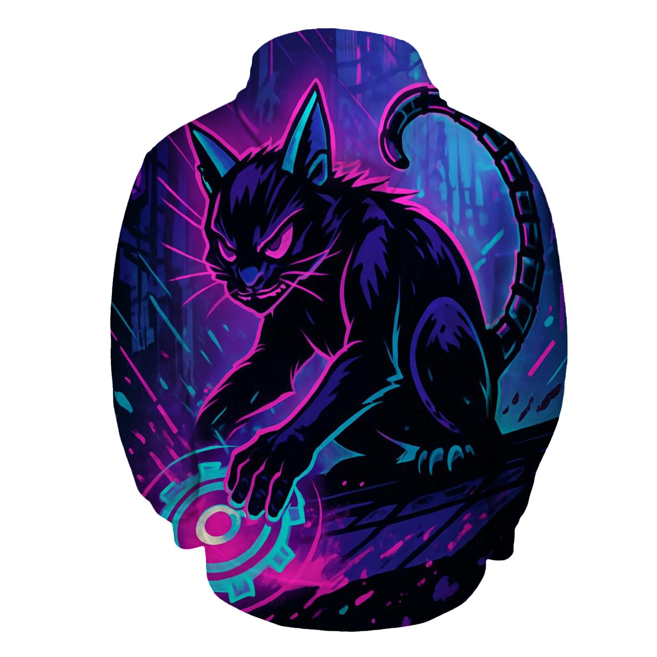 Neon Alley Gearshift Cat graphic hoodies