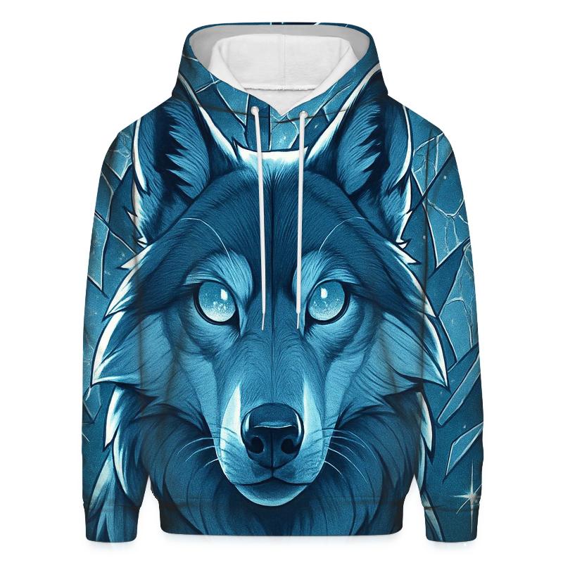 The Lunar Glass Sentinel Wolf designer hoodies