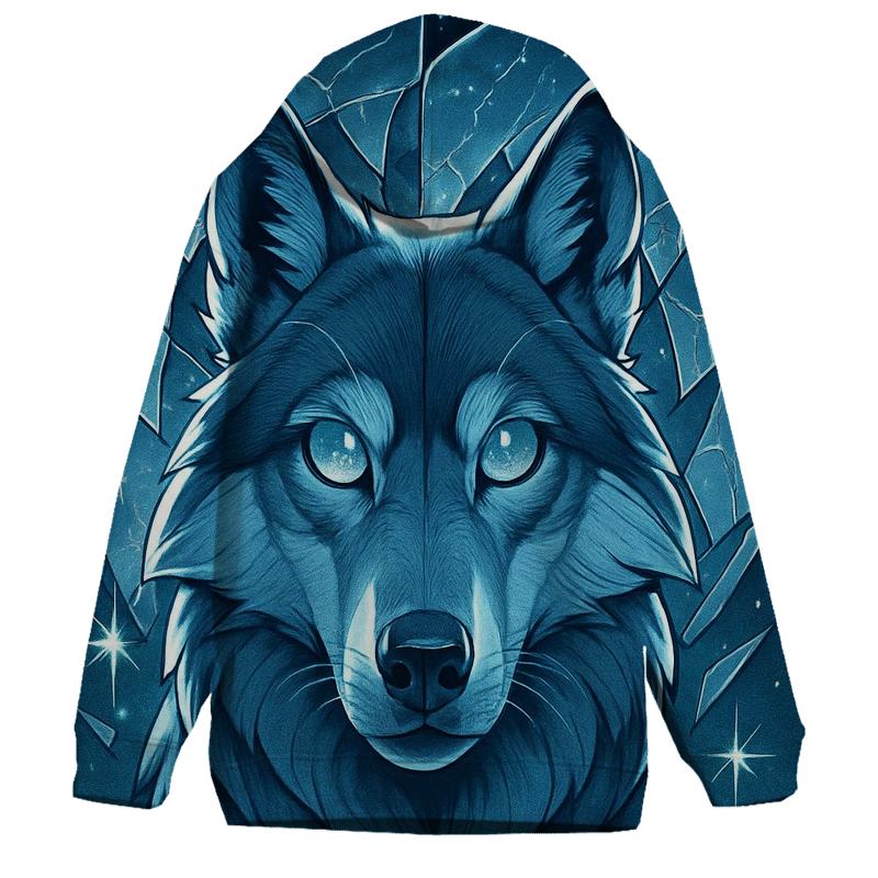 The Lunar Glass Sentinel Wolf designer hoodies