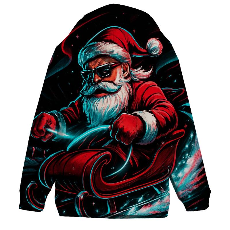 Neon Sleigh Drift Santa embroidered hoodies