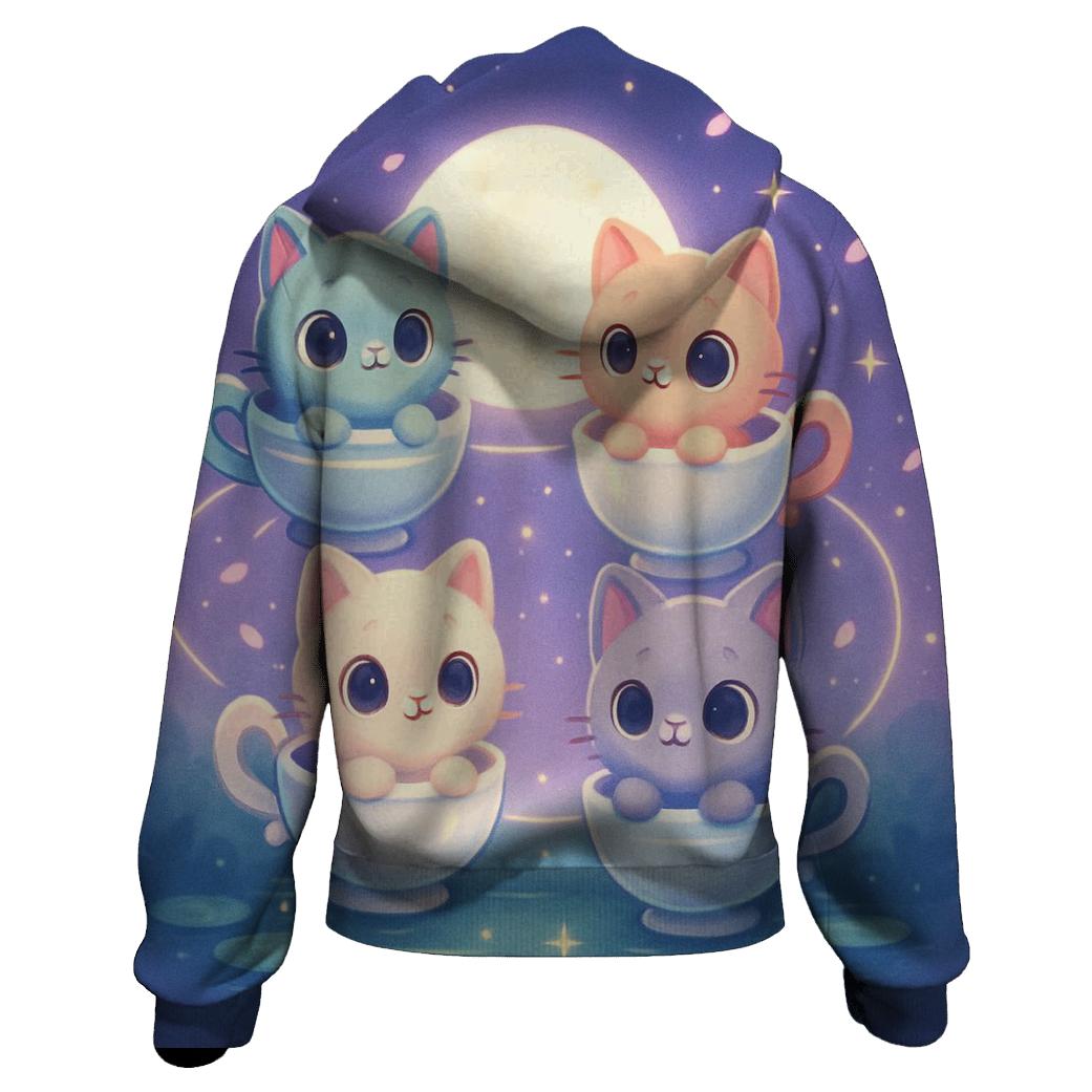 Moonlit Teacup Kitten Carousel zip-up hoodies