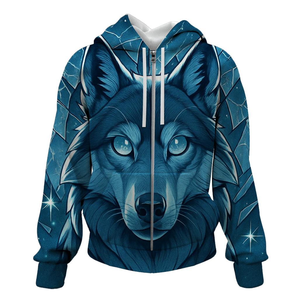 The Lunar Glass Sentinel Wolf graphic hoodies