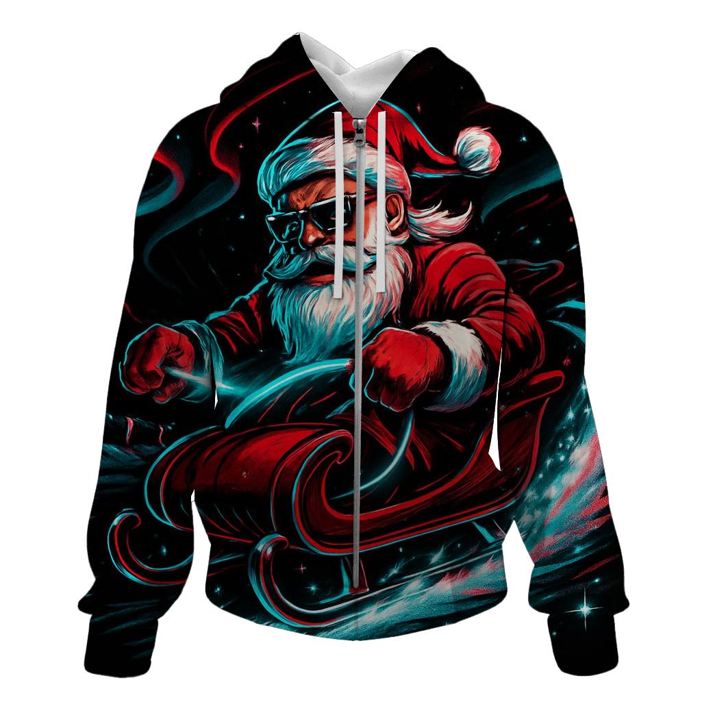 Neon Sleigh Drift Santa zip-up hoodies