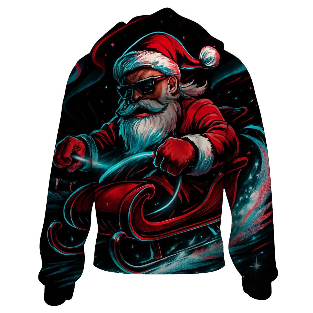 Neon Sleigh Drift Santa zip-up hoodies