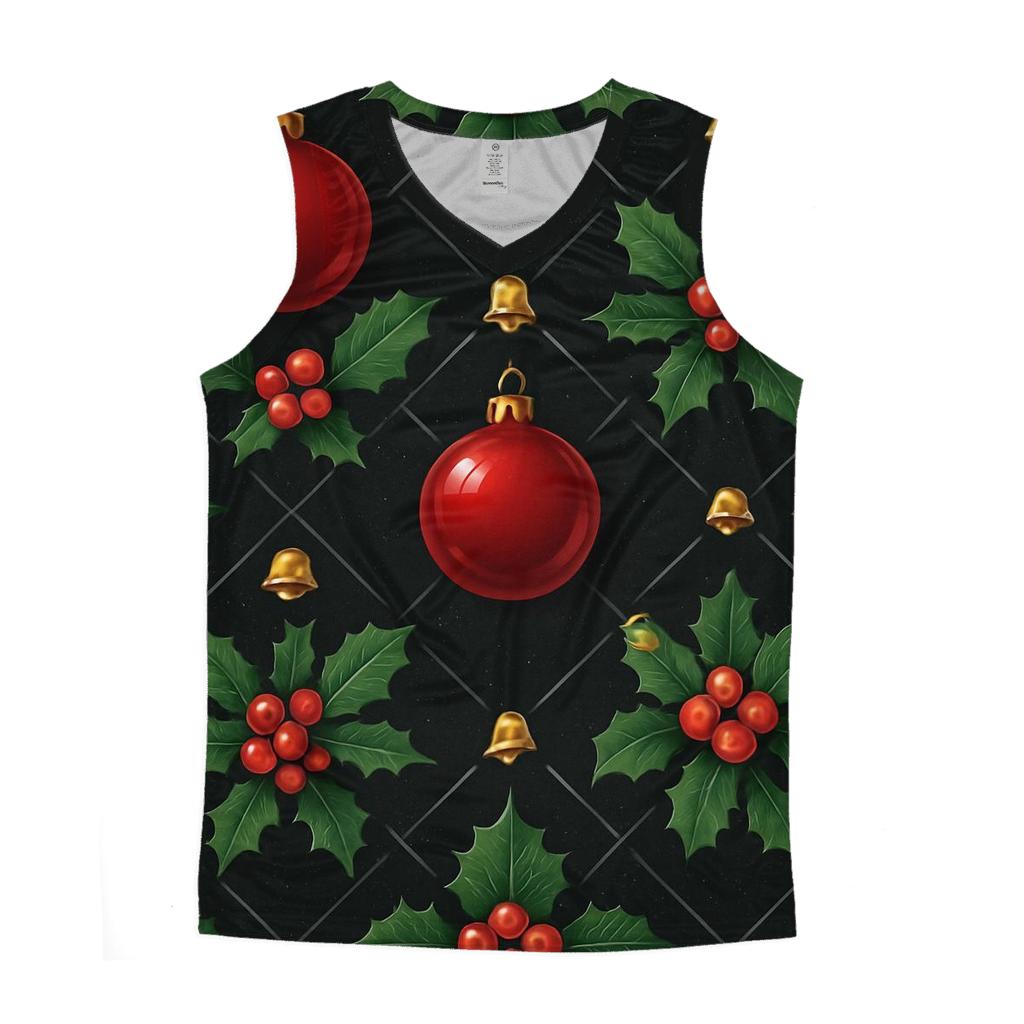 Crimson Holly And Ornament Lattice On Black Background sports performance tank tops