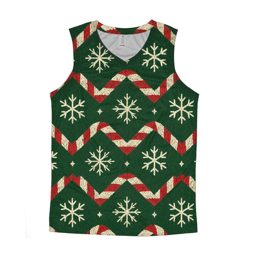 Ivory Snowflake And Candy Cane Chevron On Pine Green Background personalized athletic tanks
