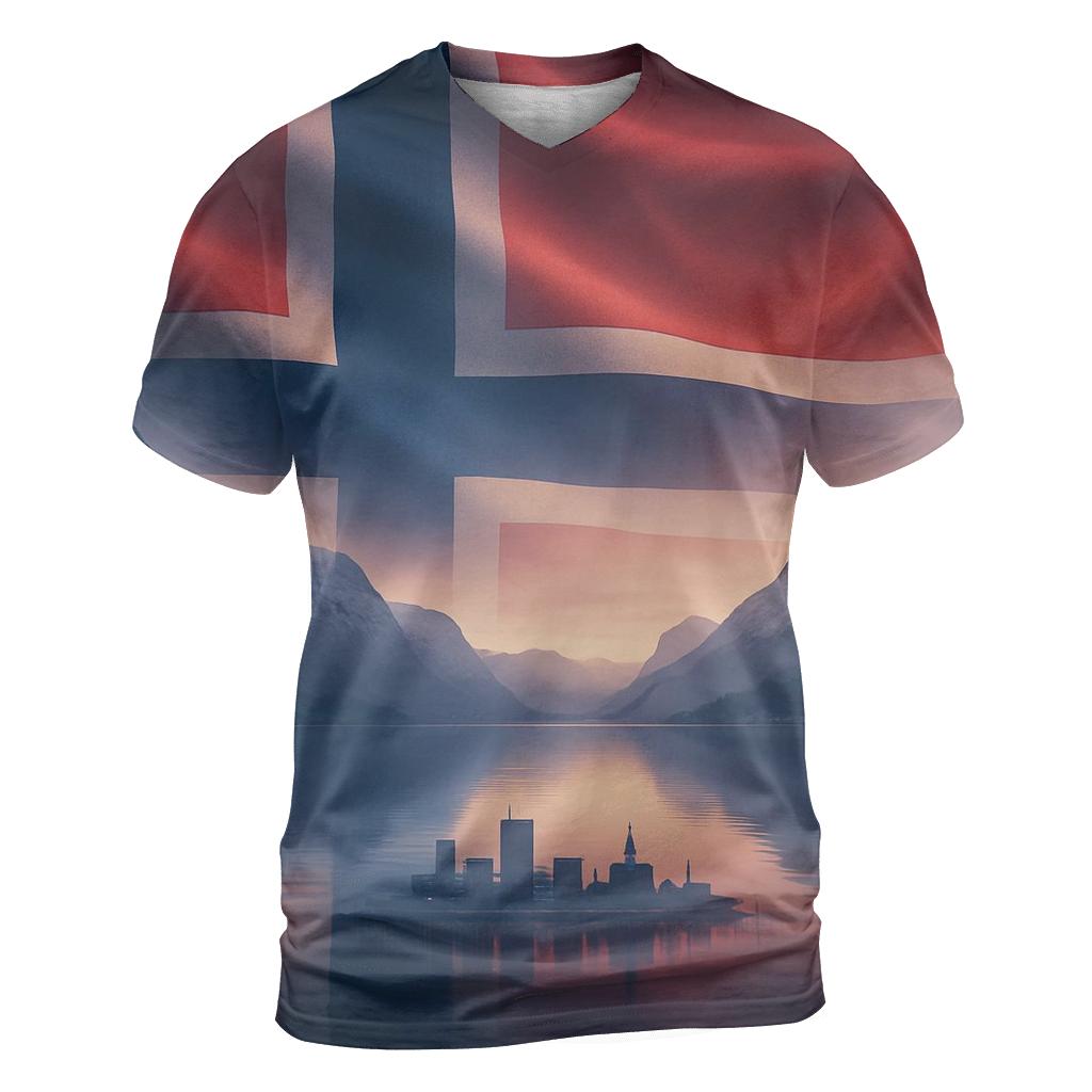 Aurora Fjord Flag Norway artistic all-over print tops
