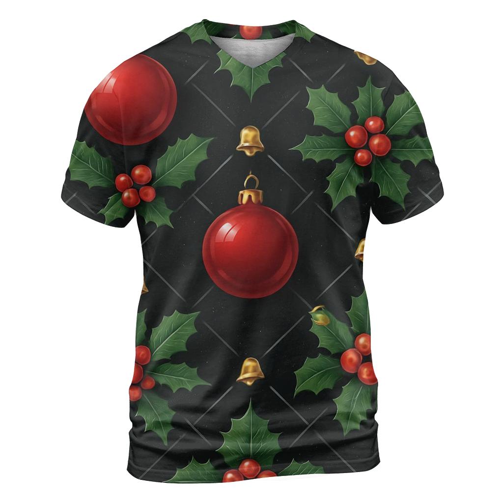 Crimson Holly And Ornament Lattice On Black Background designer pattern shirts