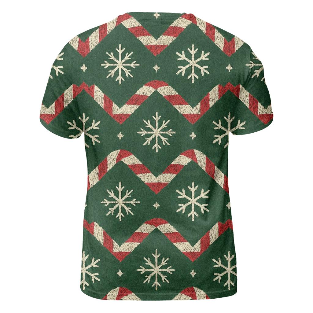 Ivory Snowflake And Candy Cane Chevron On Pine Green Background creative print fashion shirts