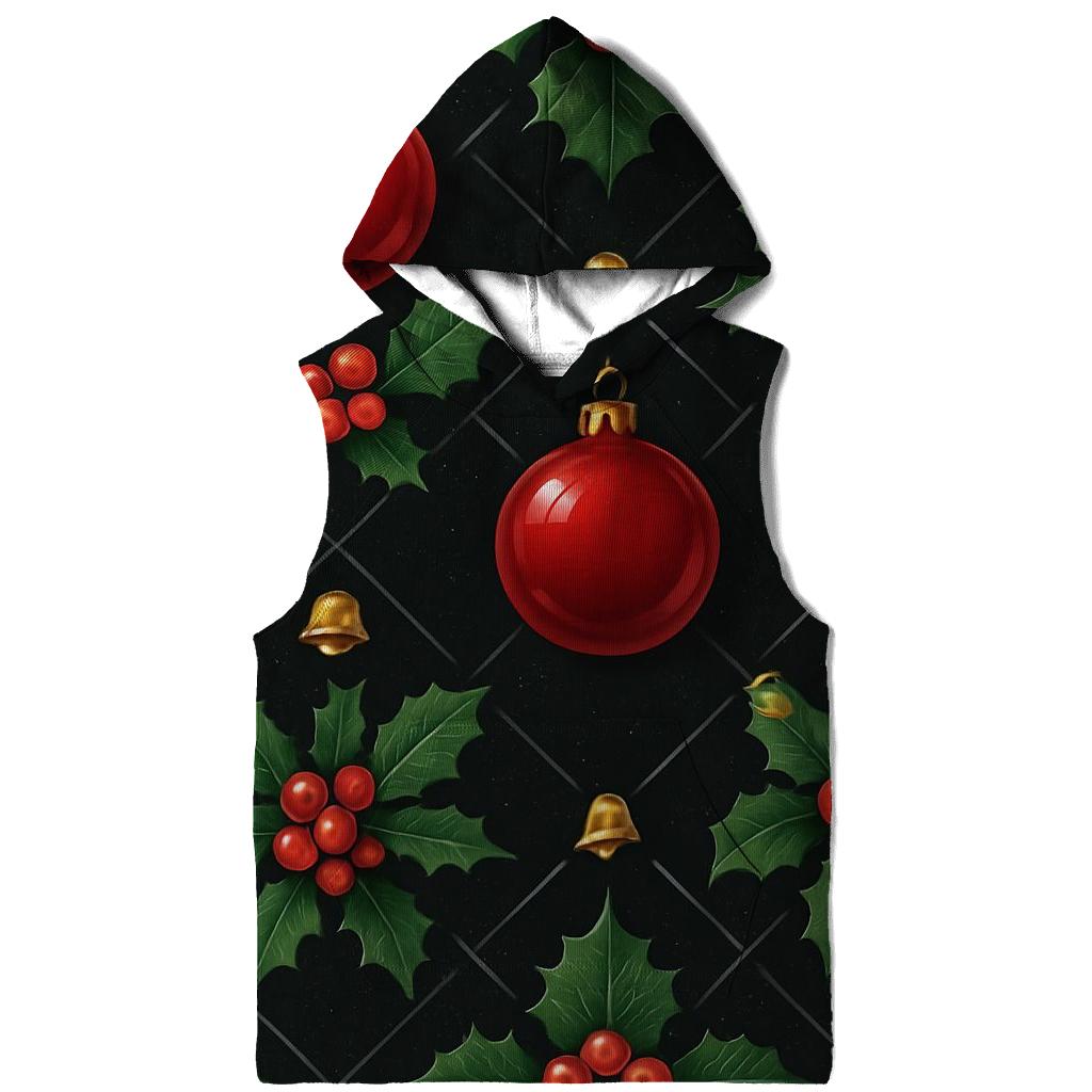Crimson Holly And Ornament Lattice On Black Background hoodie designs