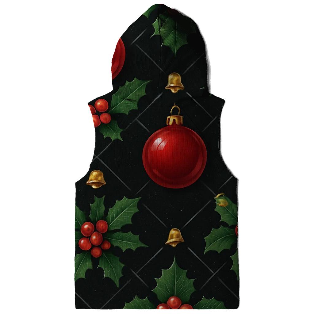 Crimson Holly And Ornament Lattice On Black Background hoodie designs