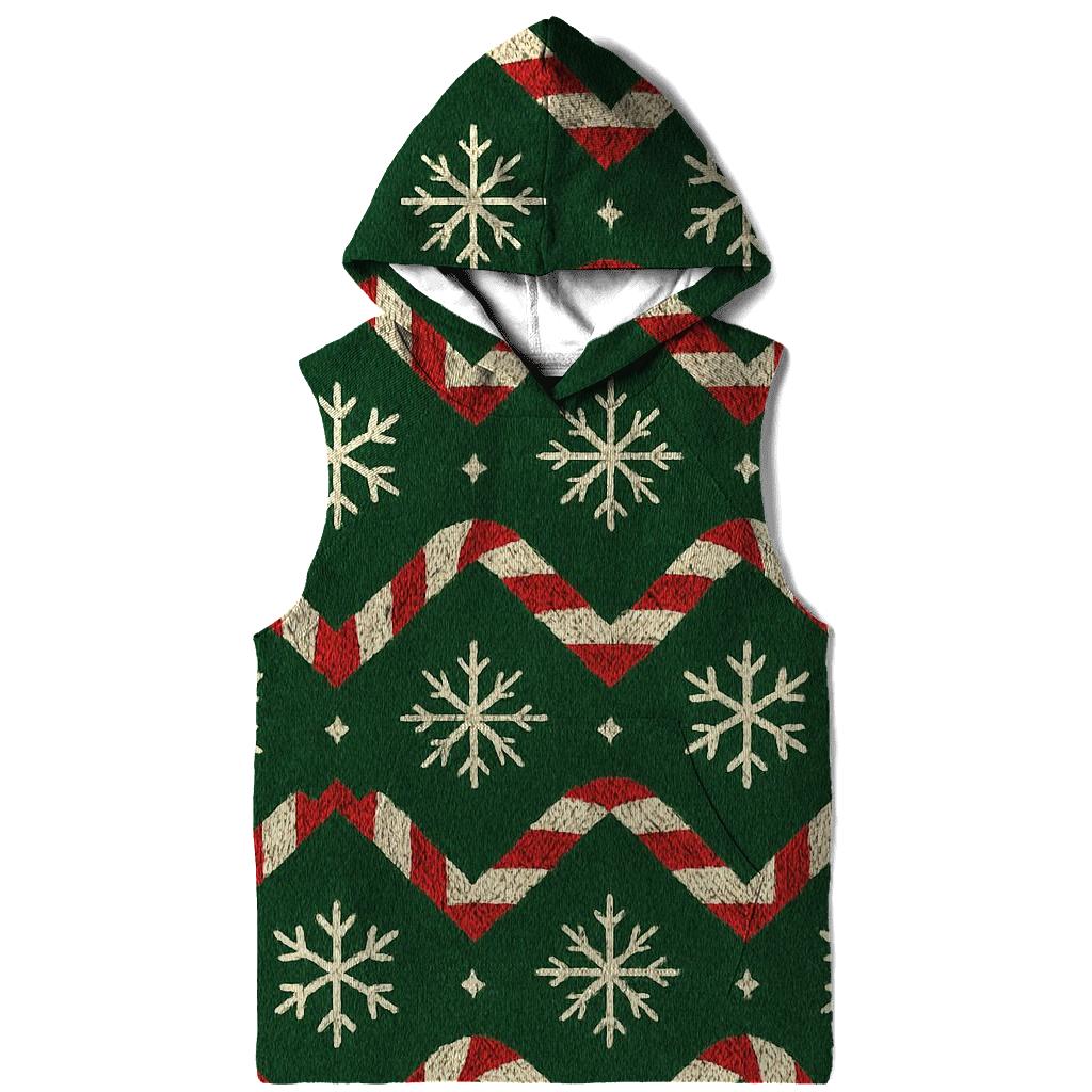 Ivory Snowflake And Candy Cane Chevron On Pine Green Background hoodie styles