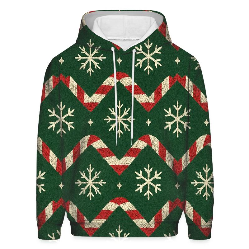 Ivory Snowflake And Candy Cane Chevron On Pine Green Background zip-up hoodies