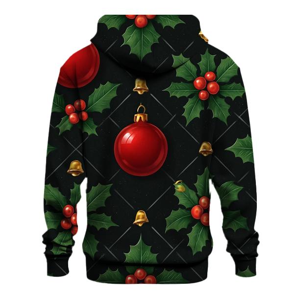 Crimson Holly And Ornament Lattice On Black Background graphic hoodies