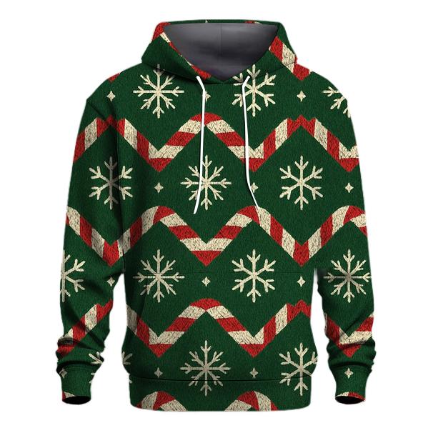 Ivory Snowflake And Candy Cane Chevron On Pine Green Background hoodie styles