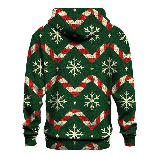 Ivory Snowflake And Candy Cane Chevron On Pine Green Background hoodie styles