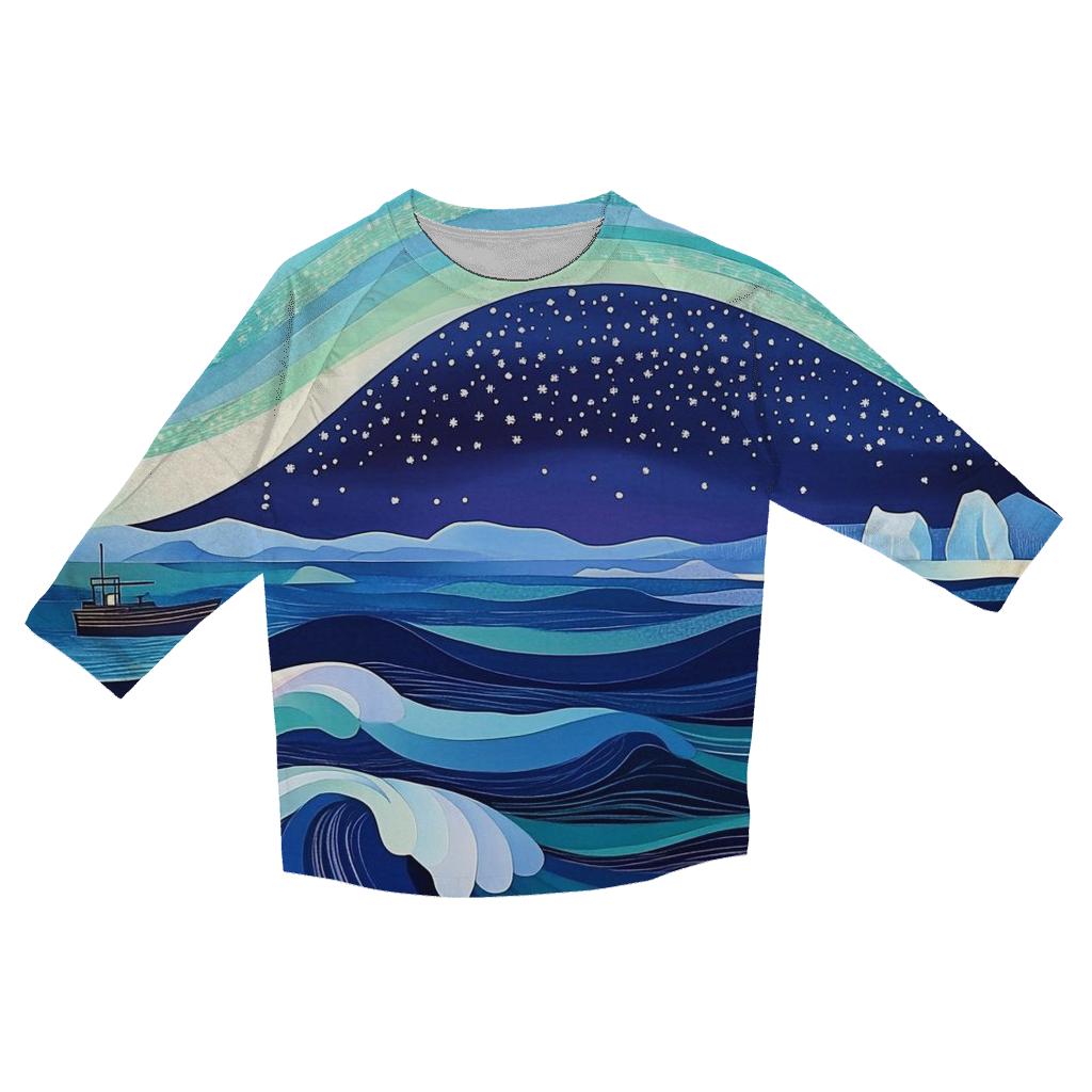 Hokusai Inspired Aurora Over Arctic Ocean fashion 3/4 sleeve shirts