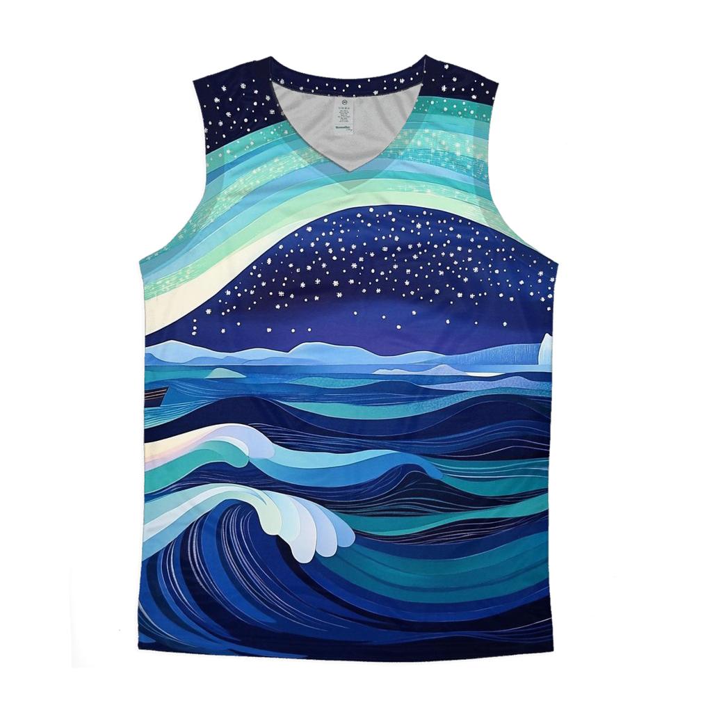 Hokusai Inspired Aurora Over Arctic Ocean cotton sleeveless tops